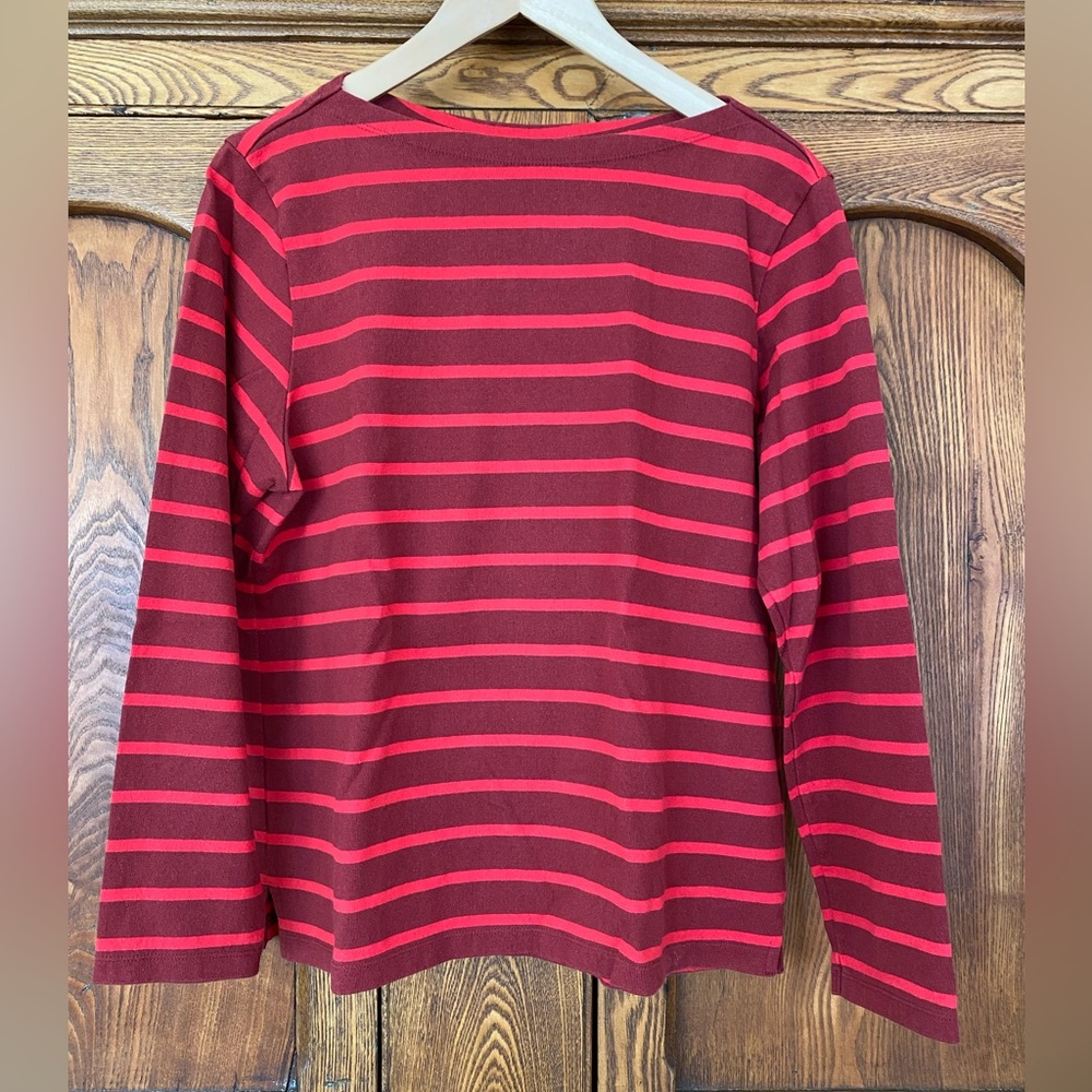 Uniqlo L Breton stripe red top long sleeve T shirt wide neck heavy cotton jersey